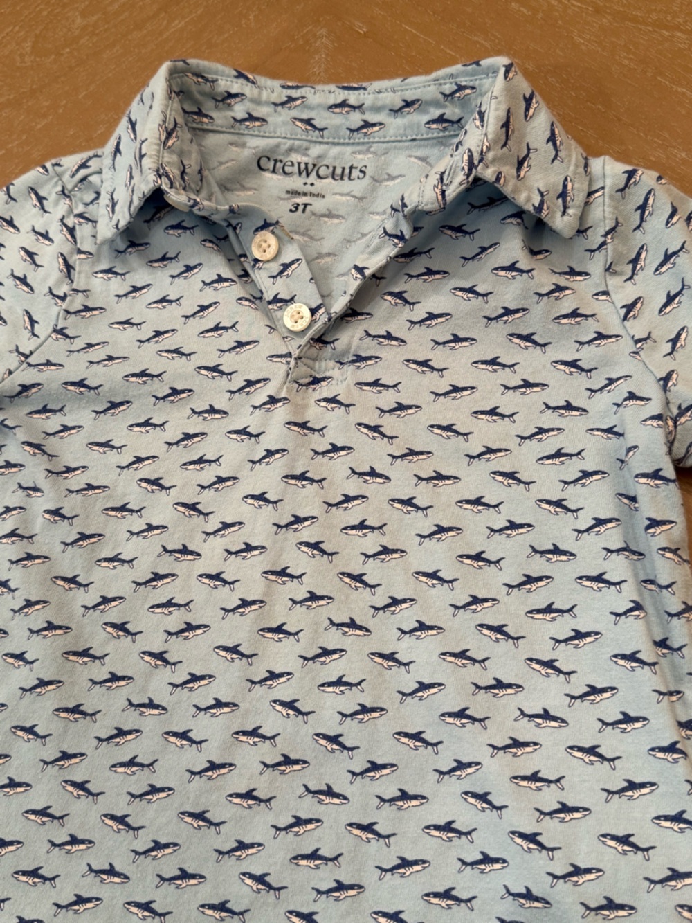 Crewcuts Light Blue Polo with Navy Shark Print